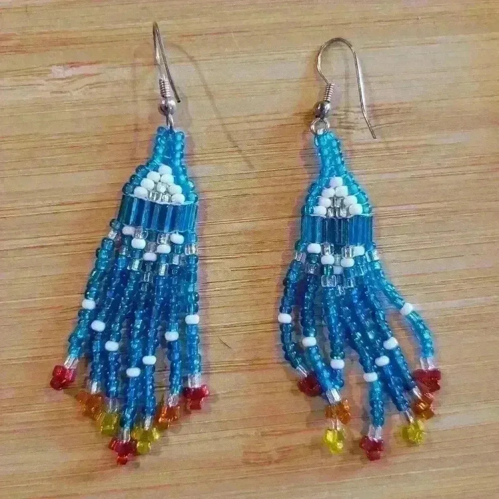 Beads Earrings in Blue, White, Red and Yellow